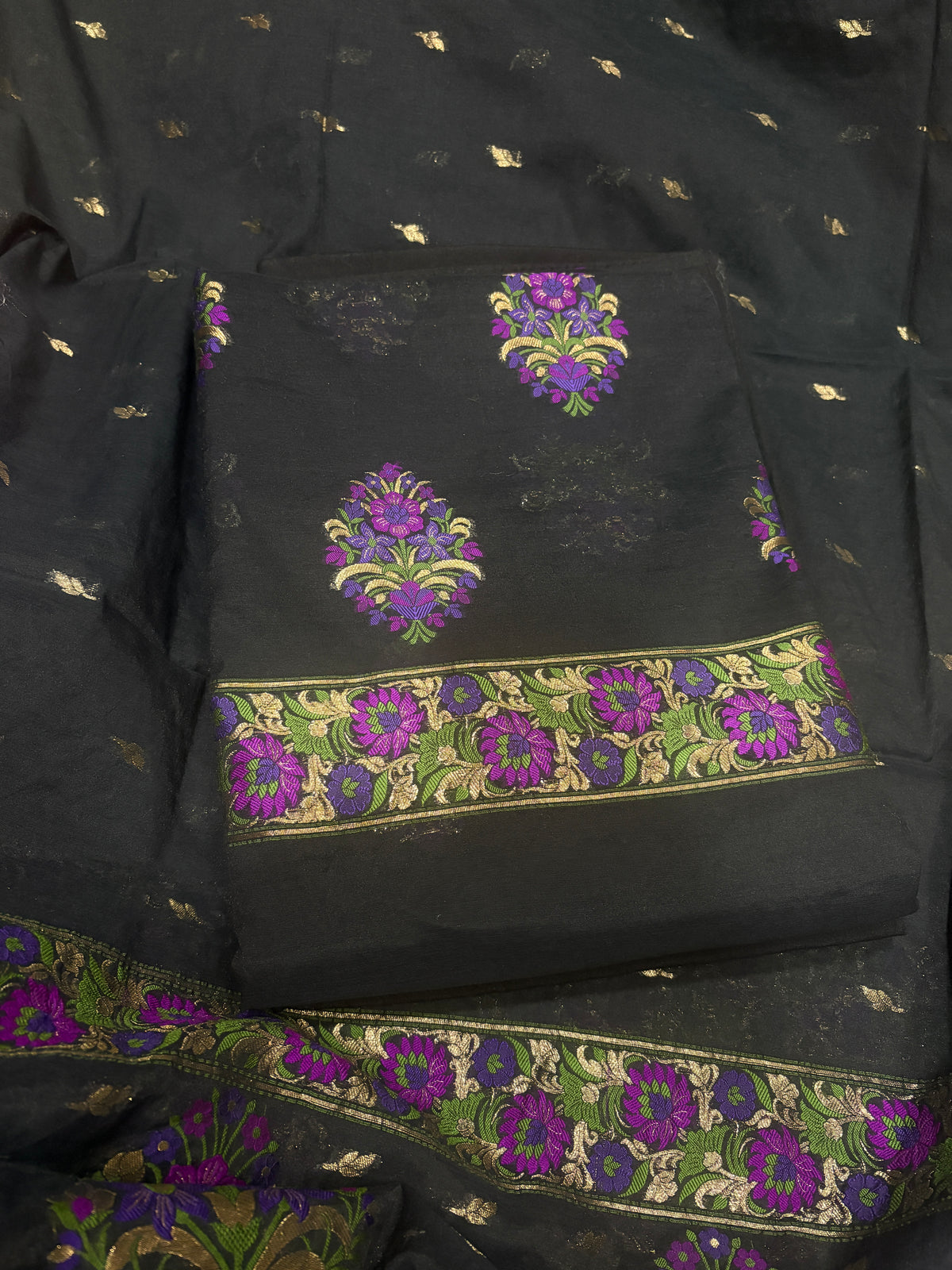 Black Chanderi meenadar suit set ( rj -98)