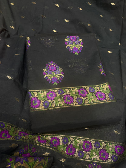 Black Chanderi meenadar suit set ( rj -98)