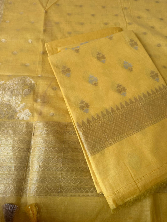 Yellow chanderi cotton 3 piece suit