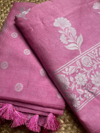 Pink lavender 3 piece full Jaal weaving cotton suit