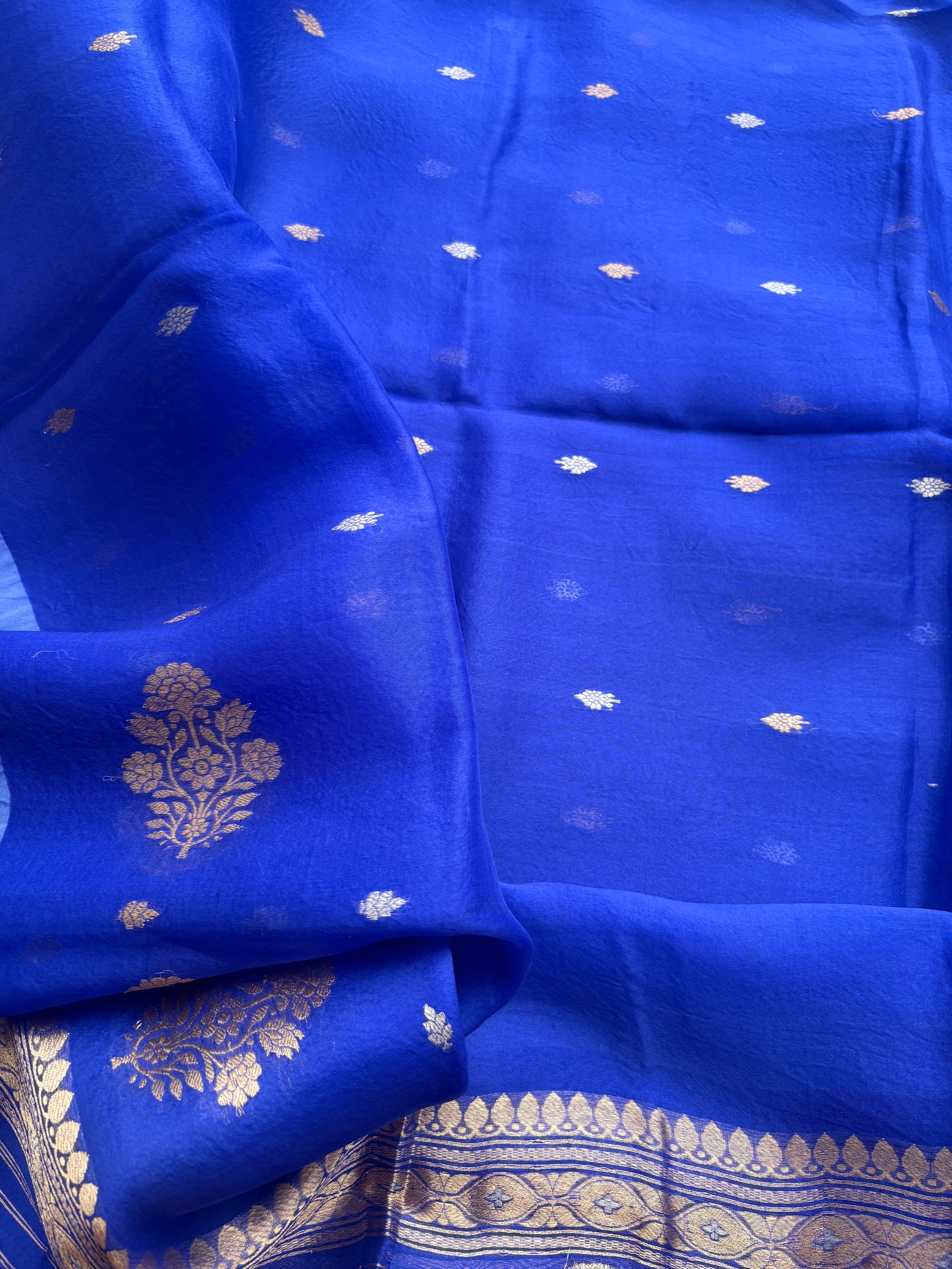 Blue kora kadhwa silk suit set