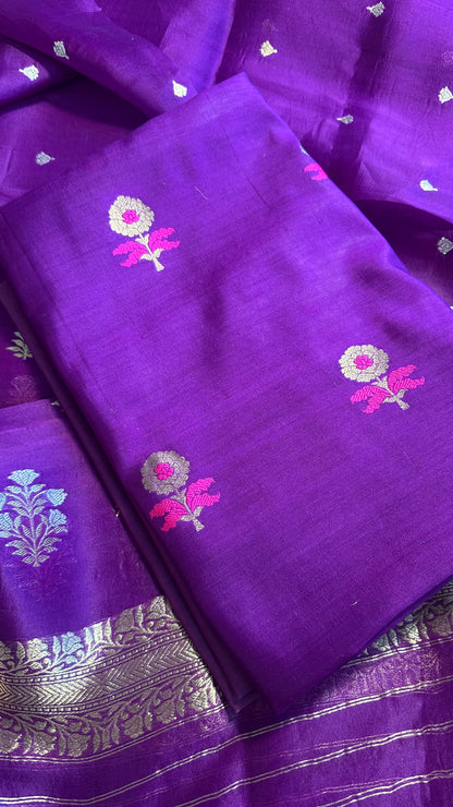 Purple chiniya meendar kurta, kora silk dupatta, plain bottom