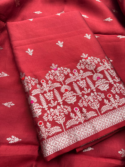 Maroon mango silk kadhwa 3 piece suit set