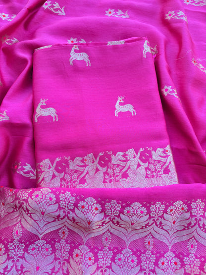 Pink Chiniya silk kadhwa figure design suit set