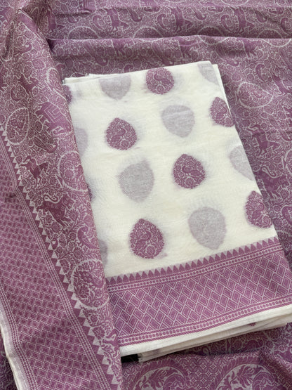 White Chanderi base with full jaal weaving dupatta