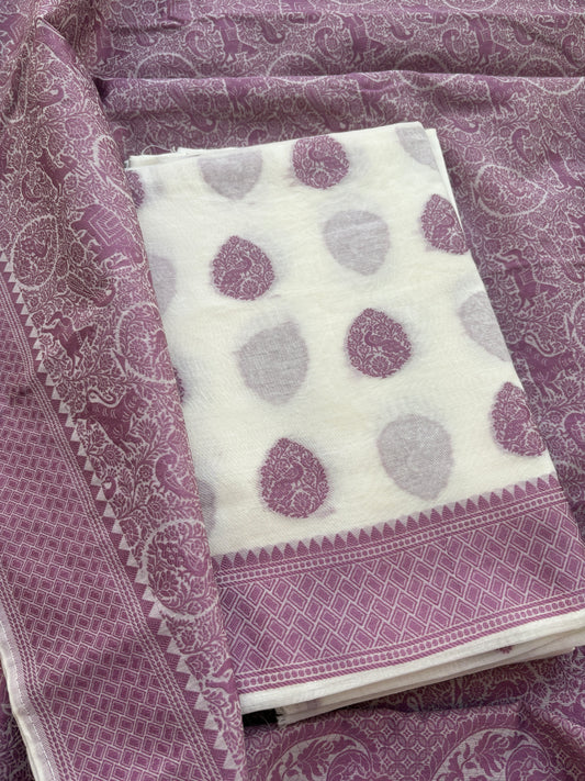 White Chanderi base with full jaal weaving dupatta