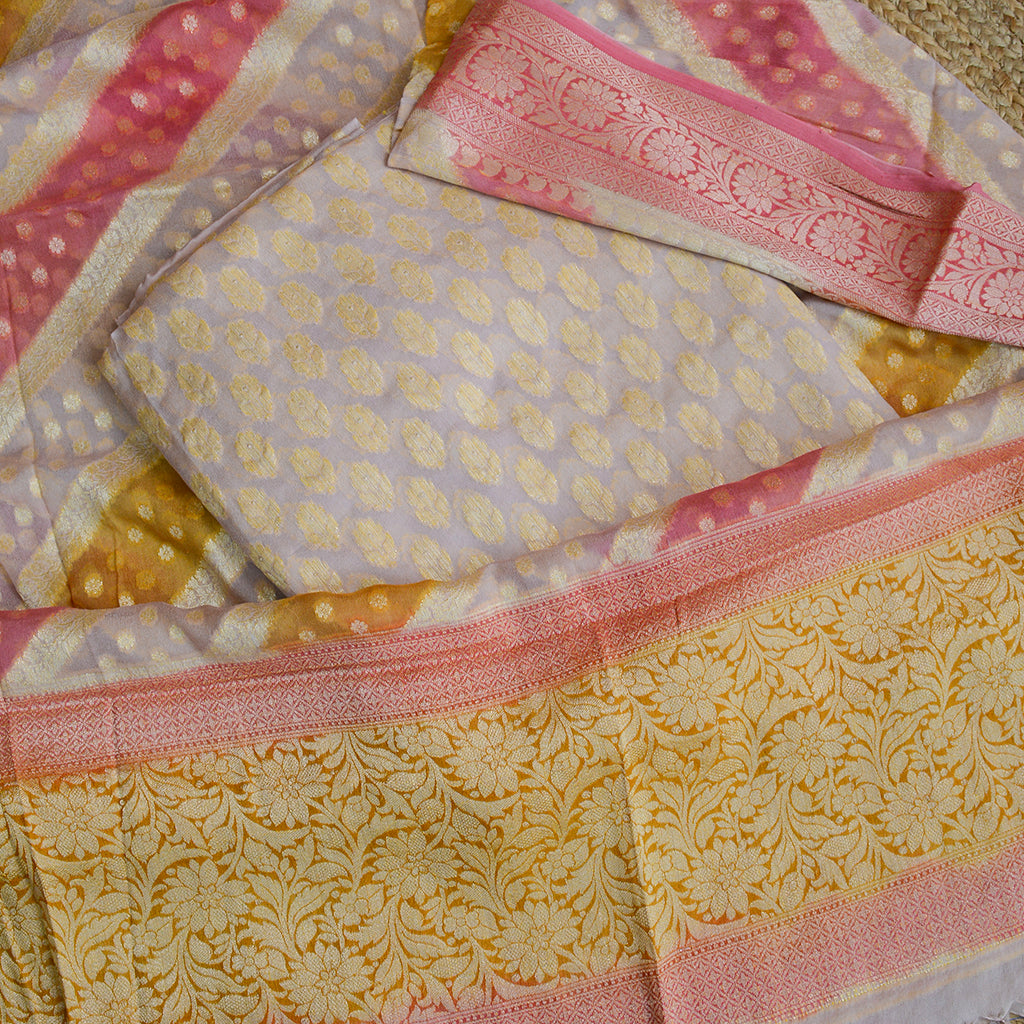 Cream Khaddi georgette suit set with rangkat dupatta