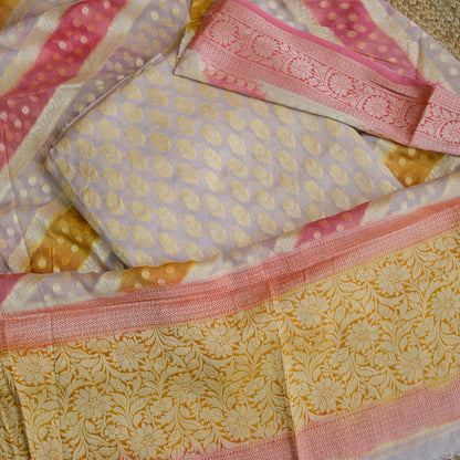 Cream Khaddi georgette suit set with rangkat dupatta
