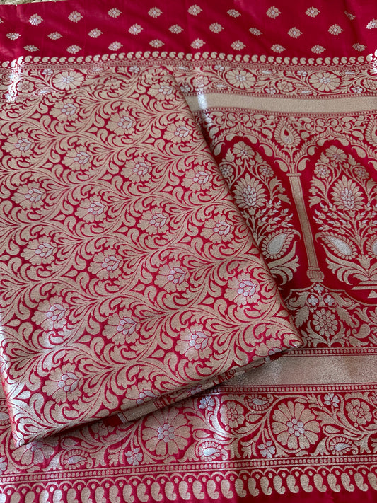 Red Mashru brocade 3 piece suit set .