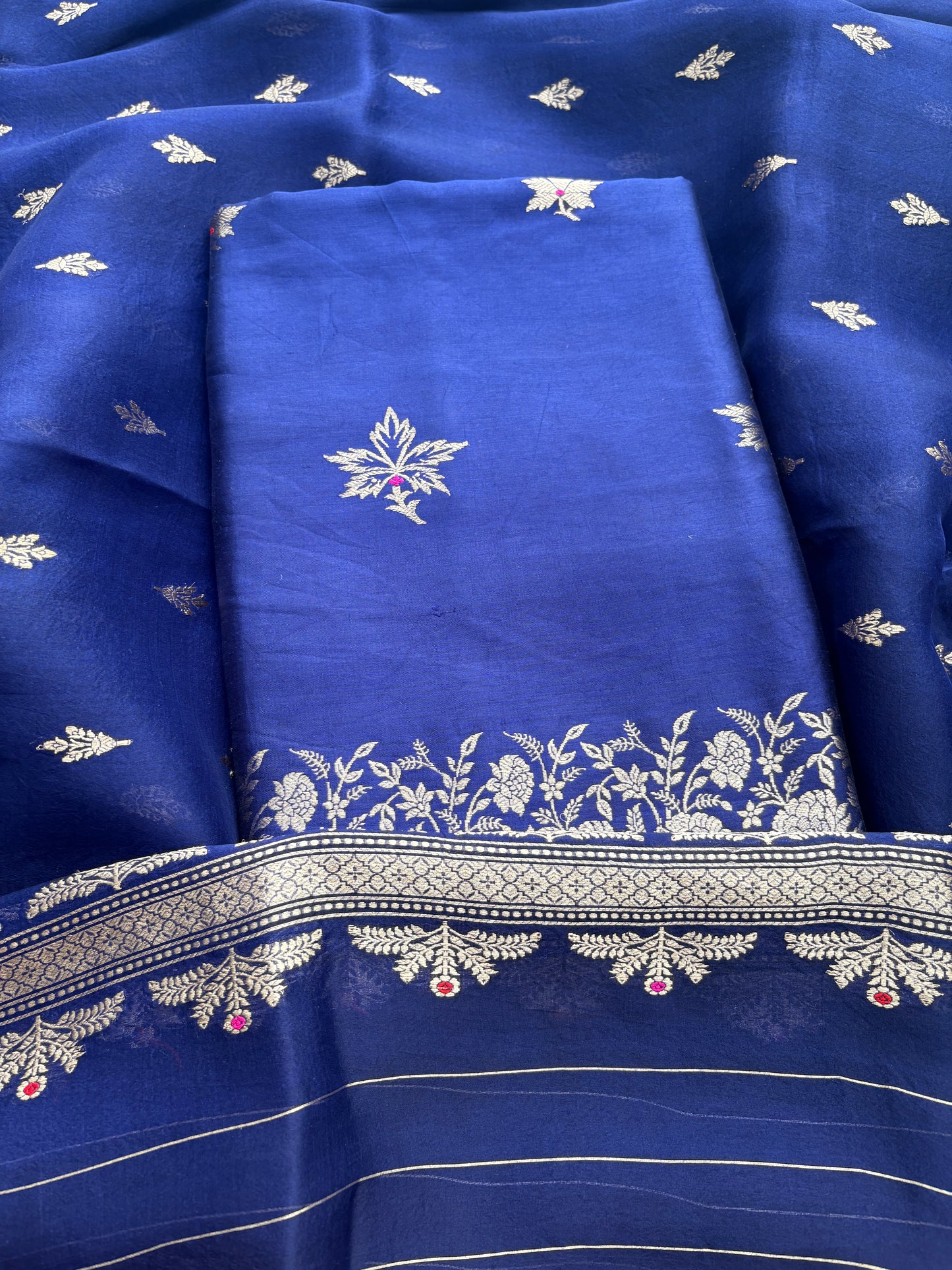 Blue mango silk kadhwa suit set