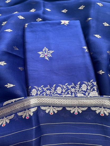 Blue mango silk kadhwa suit set