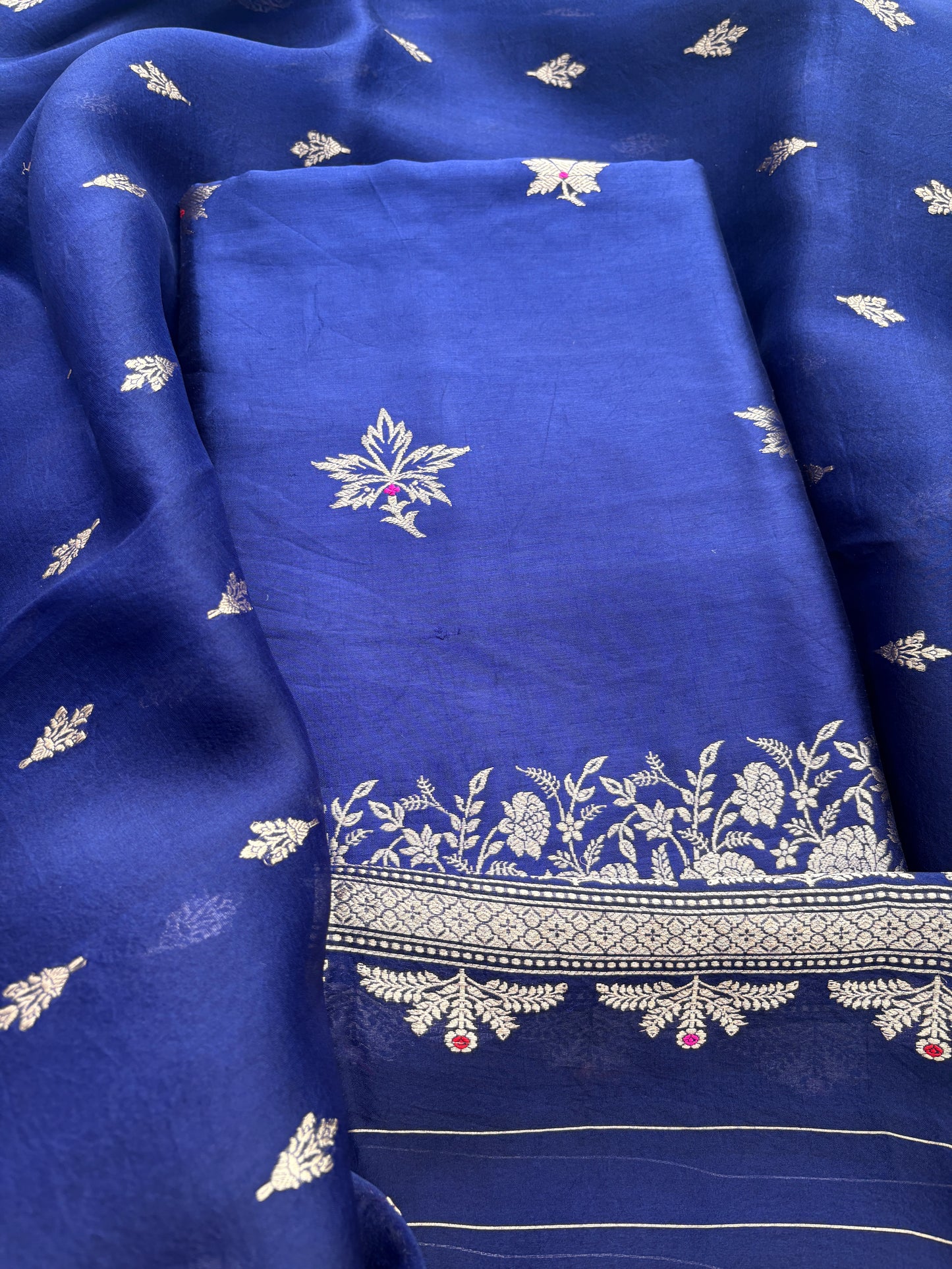 Blue mango silk kadhwa suit set