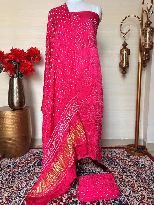 Pink bandhani suit set ( 3 piece )