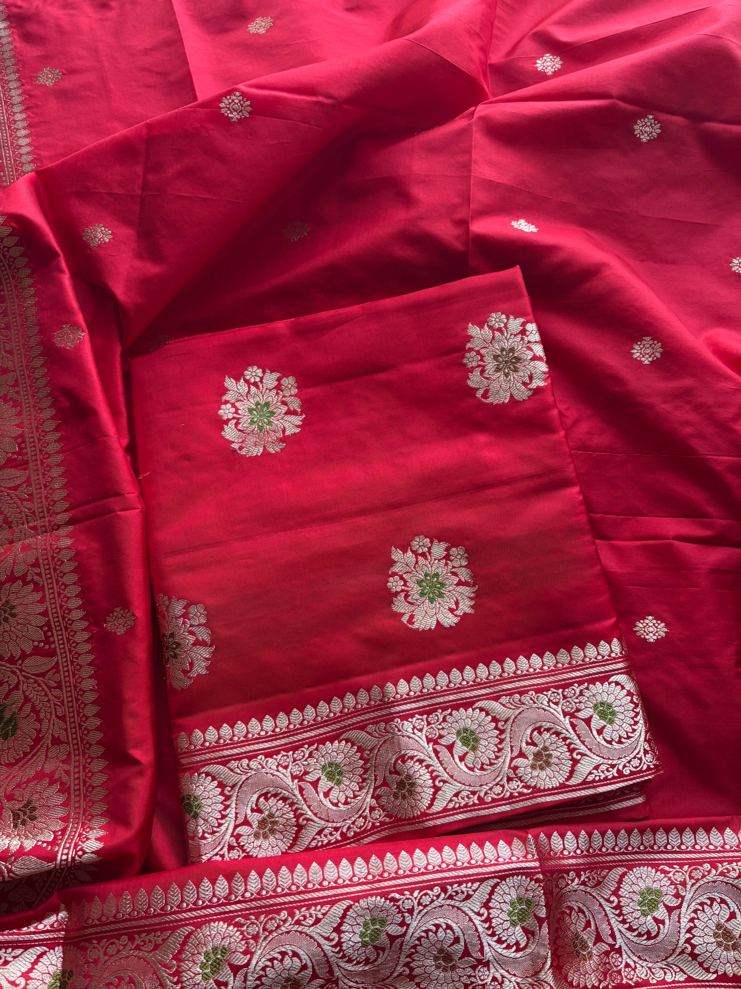 Red katan by katan silk kadhwa suit set