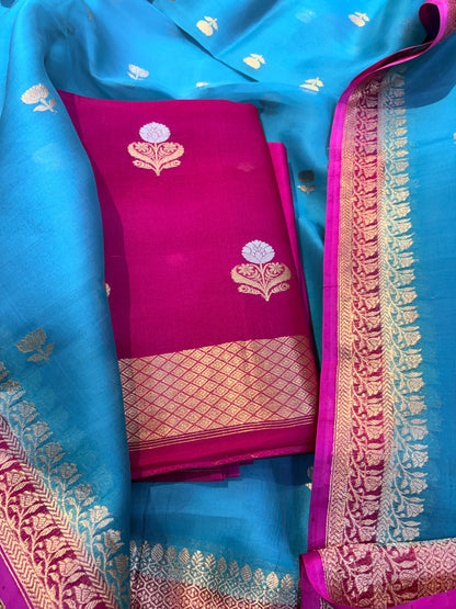 Pink kora silk suit with chaap dye dupatta ( FM -05)