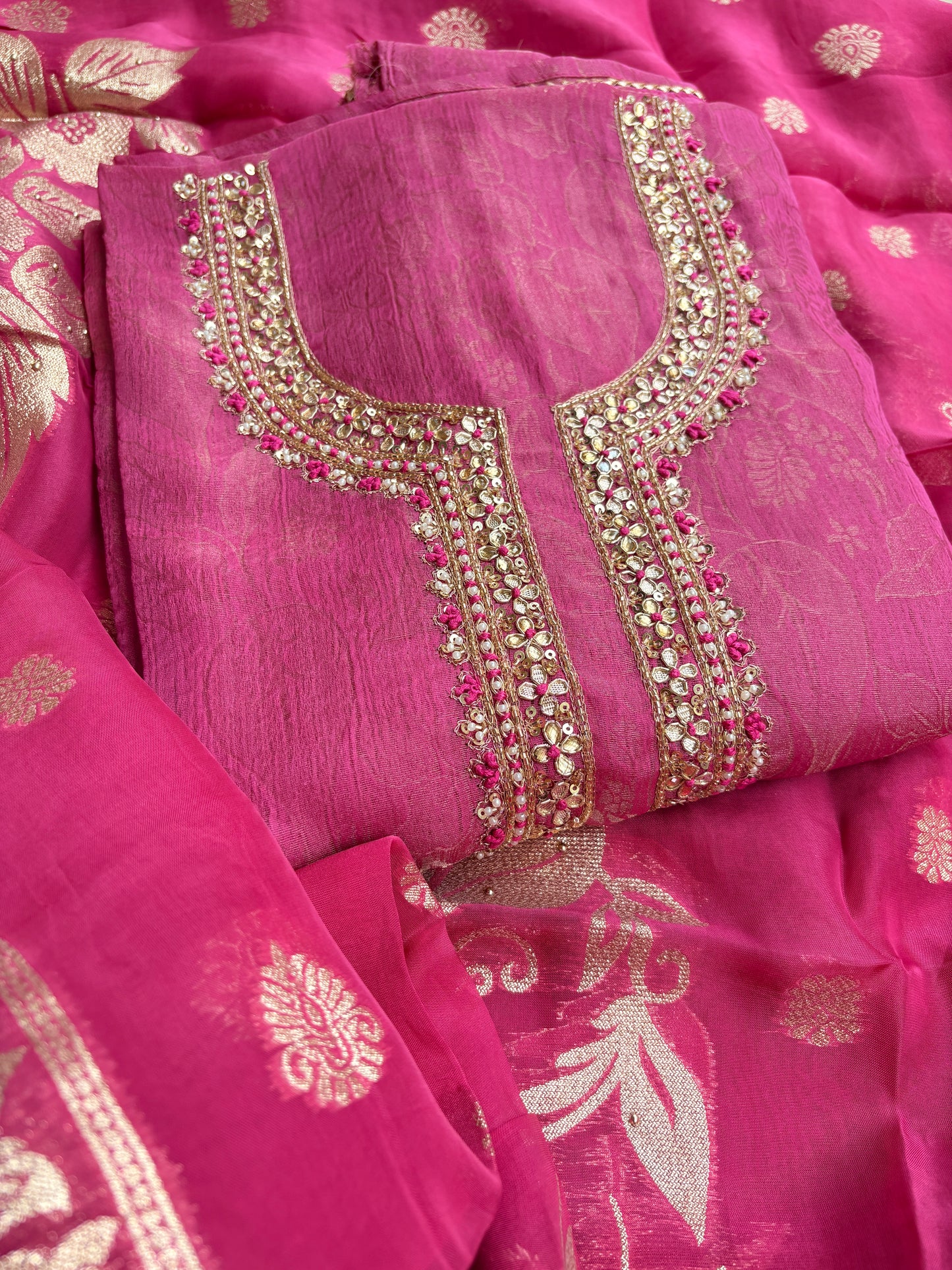Pink hand embroidered suit set
