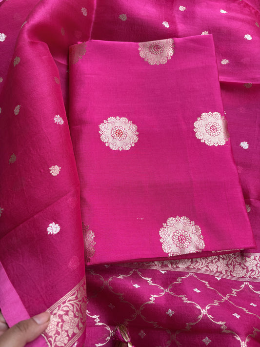 Pink Chiniya kora kadhwa suit set