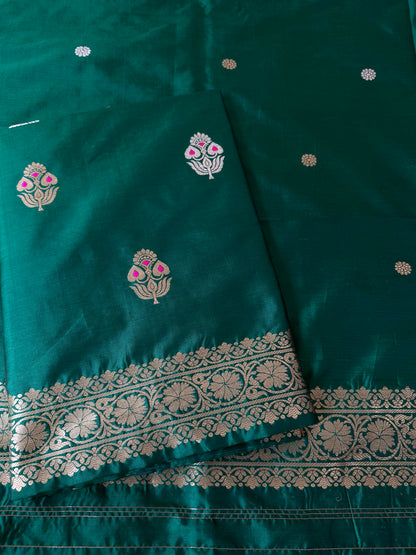 Emerald green katan silk suit set