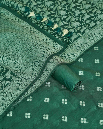 Green chanderi cotton kurta, shikargah dupatta, plain bottom