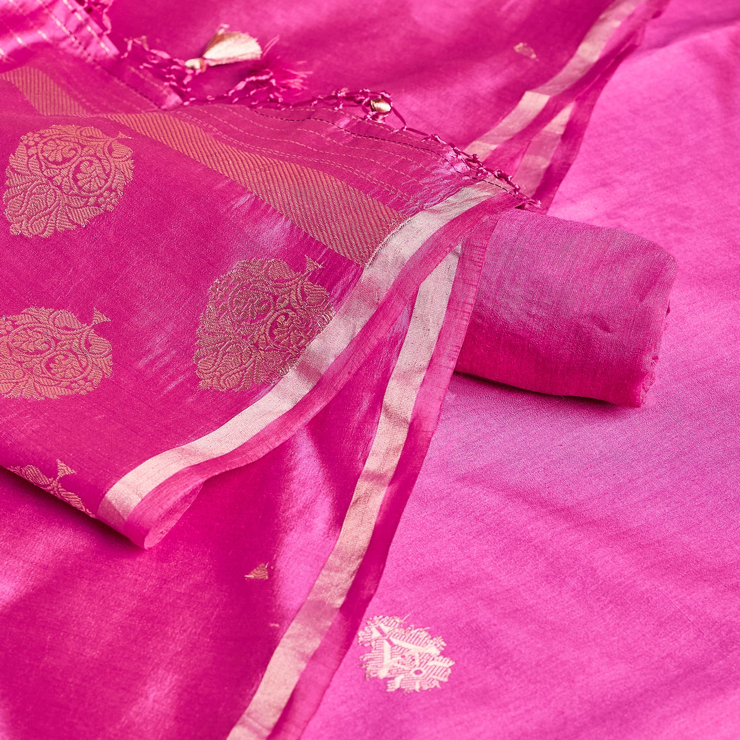 Pink Pure Chiniya Katan Silk Kurta, Pure chiniya katan silk dupatta, plain crepe bottom