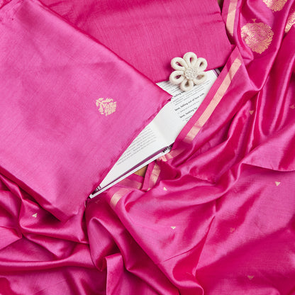 Pink Pure Chiniya Katan Silk Kurta, Pure chiniya katan silk dupatta, plain crepe bottom