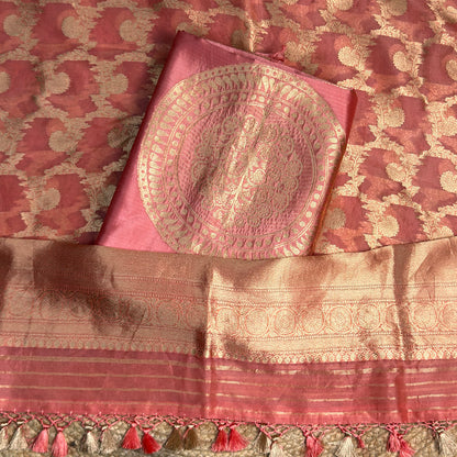 Peach mango silk suit with jaal dupatta