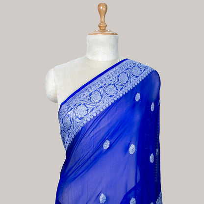 Blue Khaddi chiffon Saree
