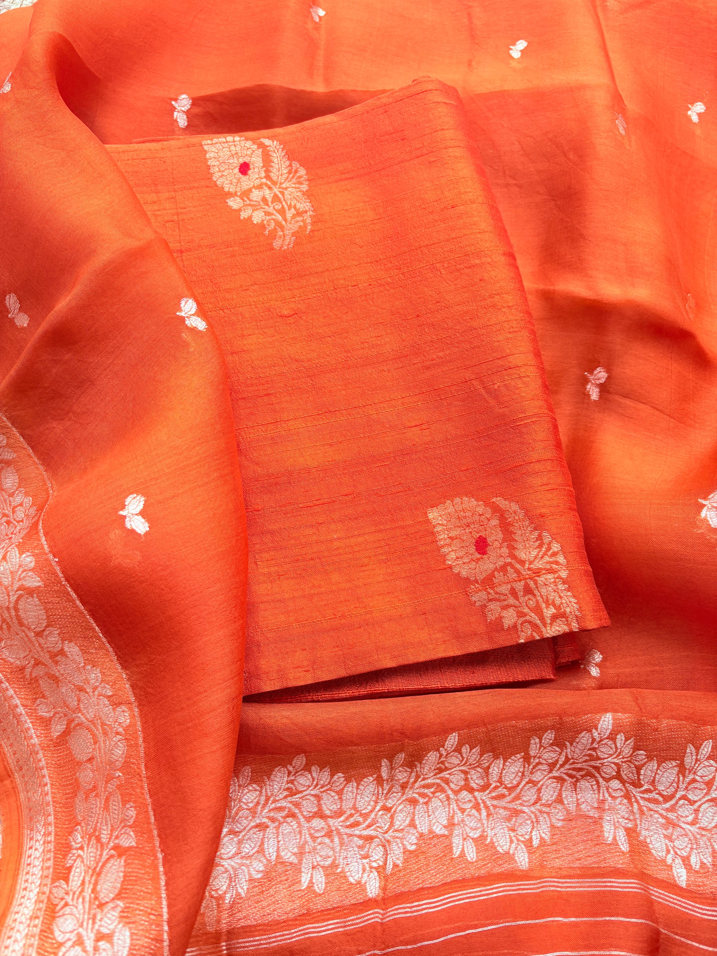 Orange raw silk kadhwa suit set