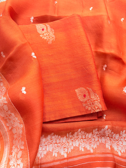 Orange raw silk kadhwa suit set