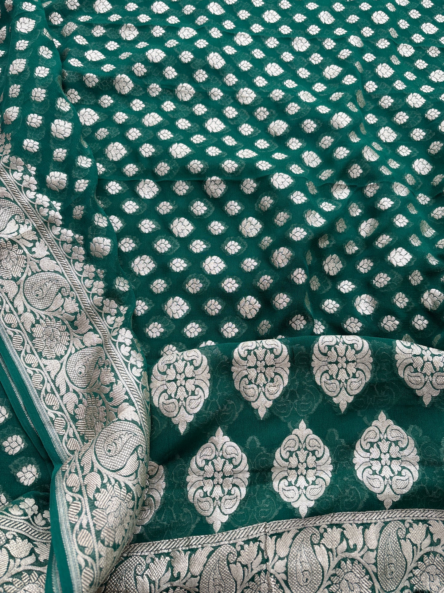 Green mango silk with georgette dupatta