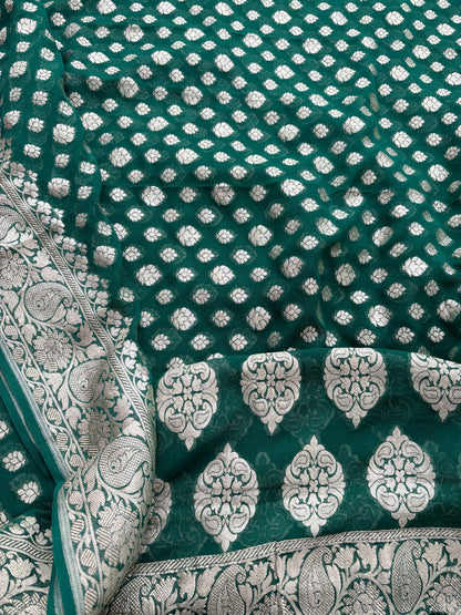 Green mango silk with georgette dupatta