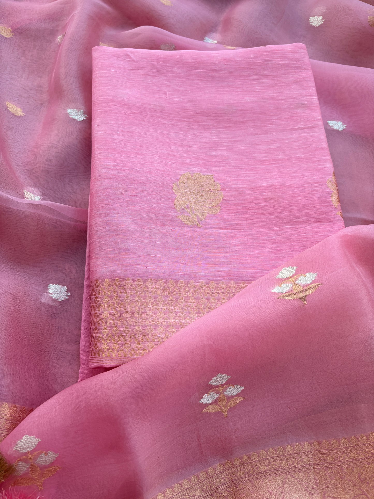 Pink linen silk with kora dupatta suit set