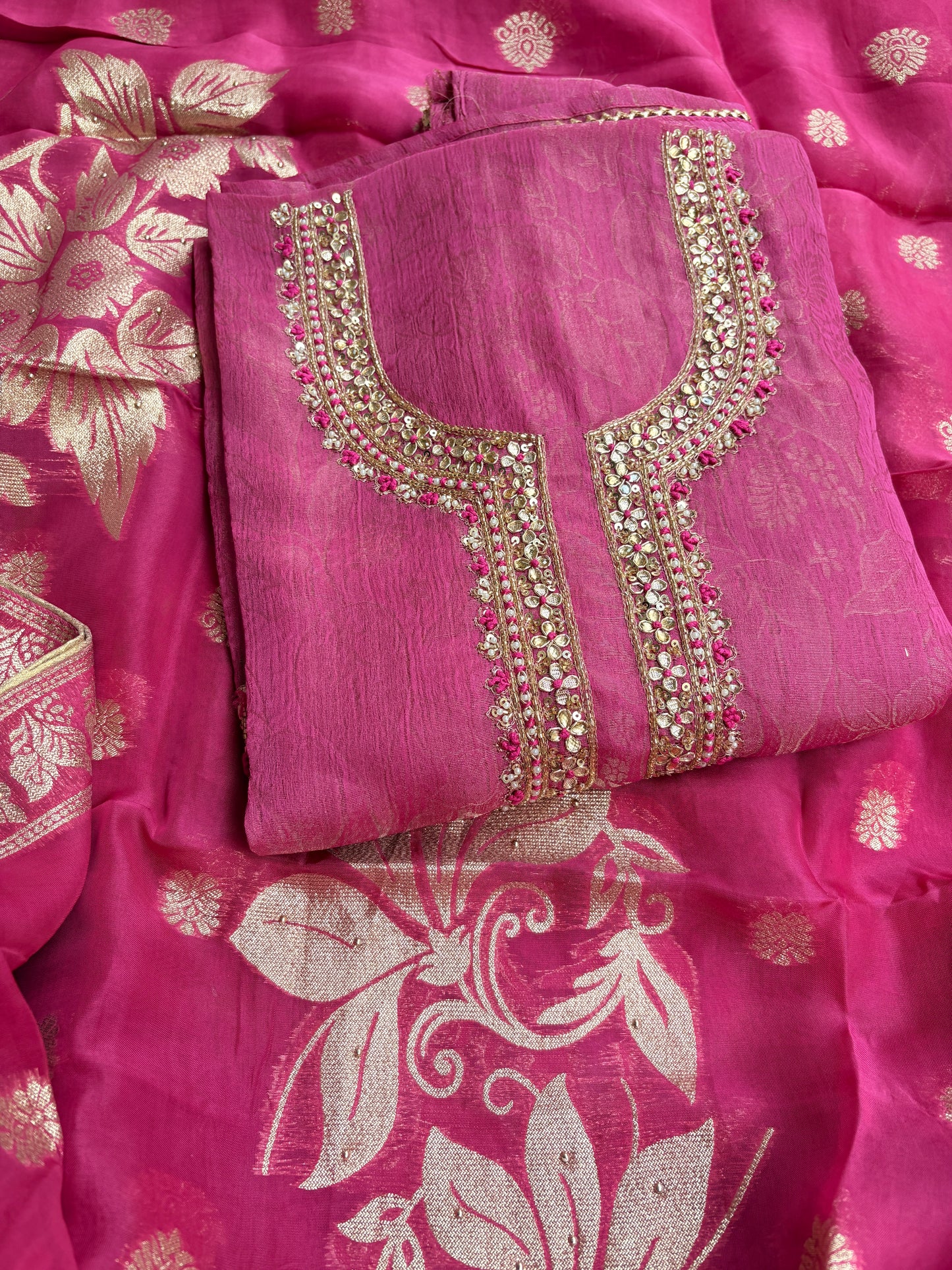 Pink hand embroidered suit set