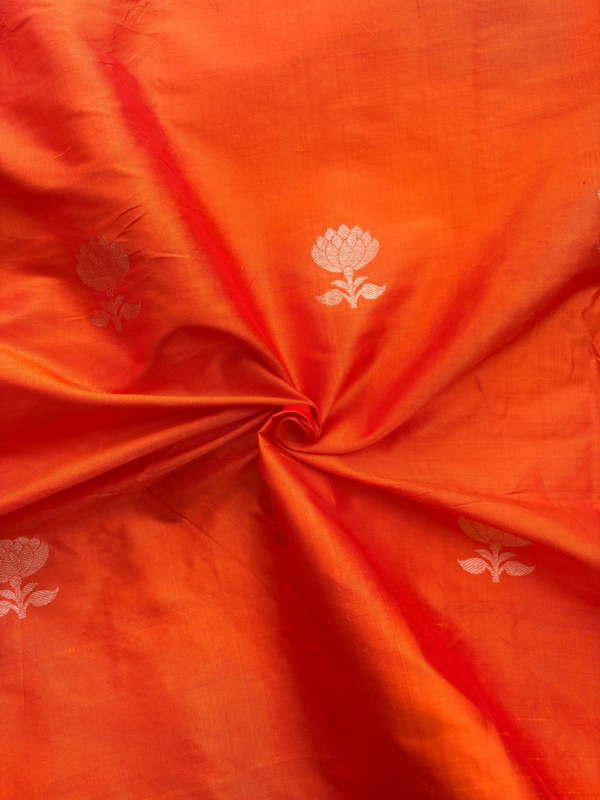 Orange katan silk kadhwa fabric