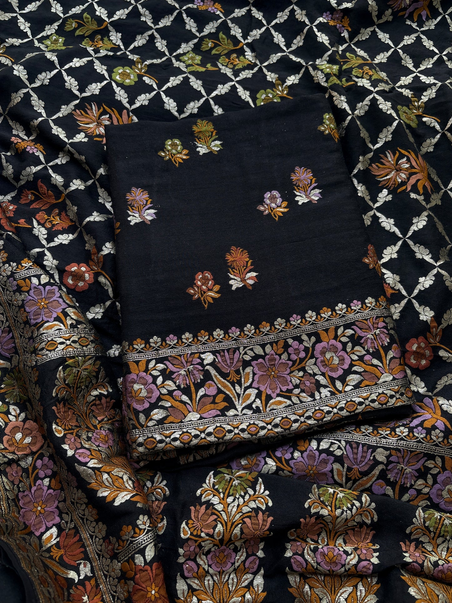 Black moonga silk kadhwa suit set