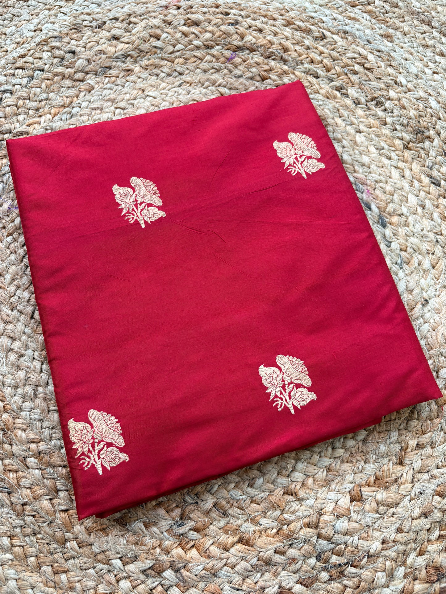 Red katan silk kadhwa fabric