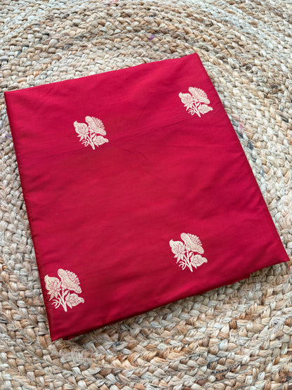 Red katan silk kadhwa fabric