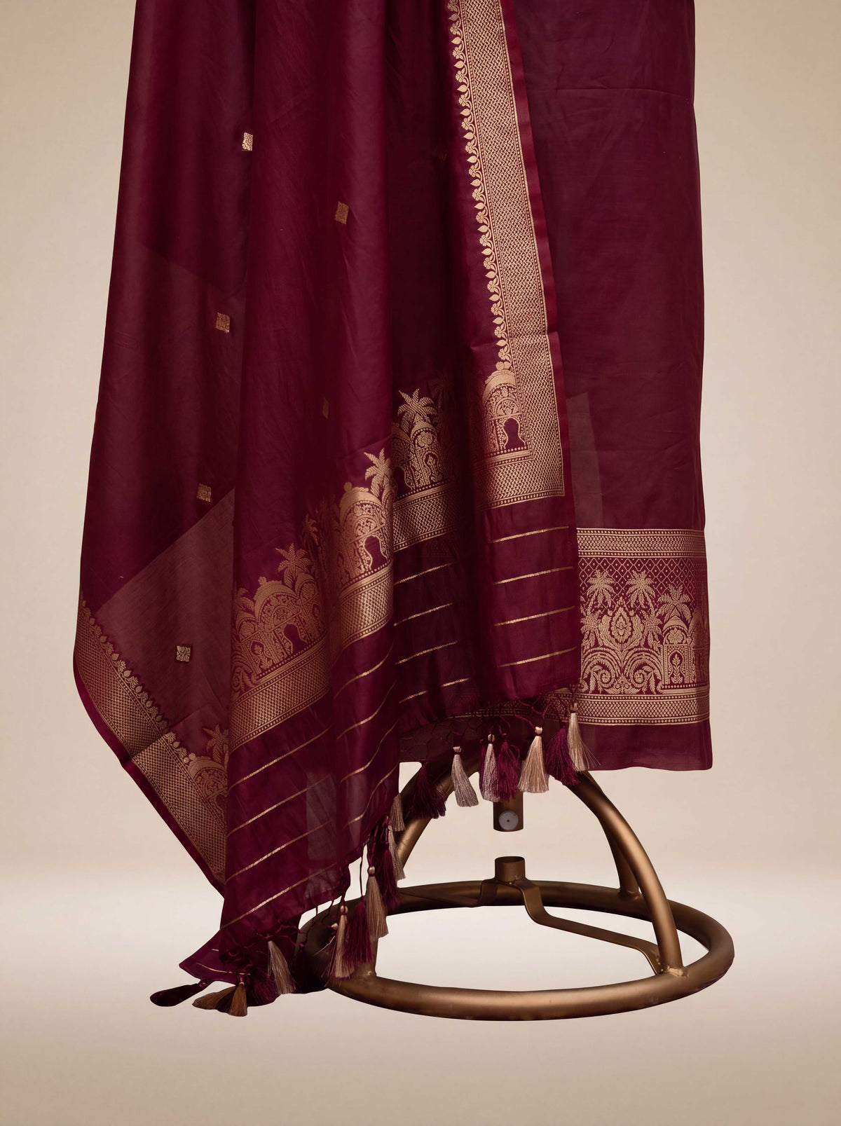 Wine Chanderi silk suit set ( neck design )