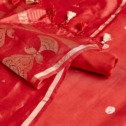 Tomato Red Pure Chiniya katan Silk Suit Set