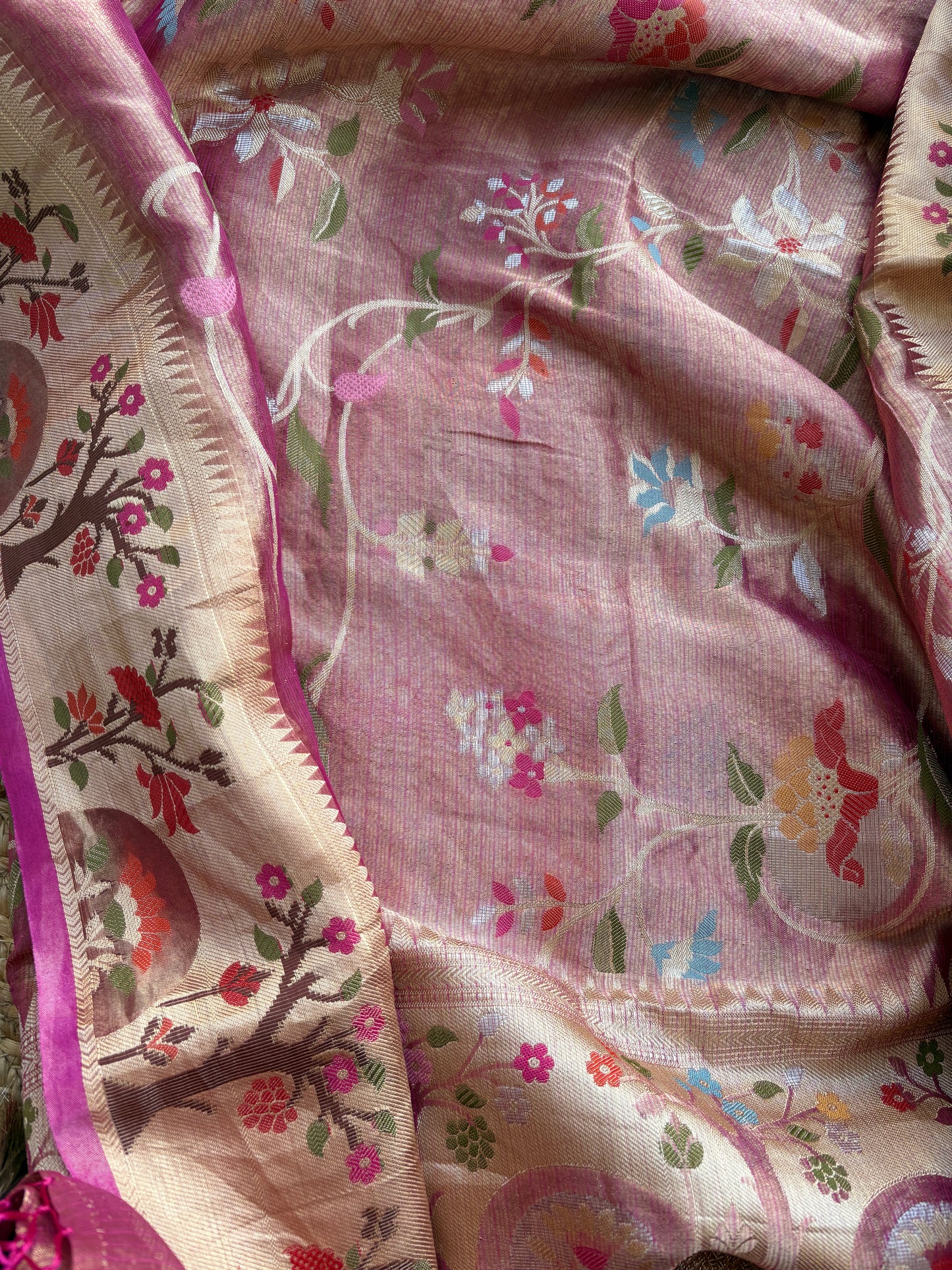 Pink tissue kadhwa meenadar suit set