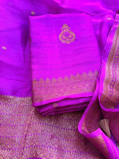 Purple meenadar tussar  silk suit set