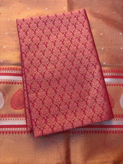 Maroon brocade cotton tissue suit set
