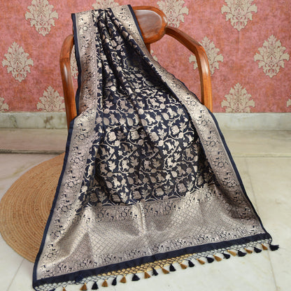 Blue silk shikargah dupatta