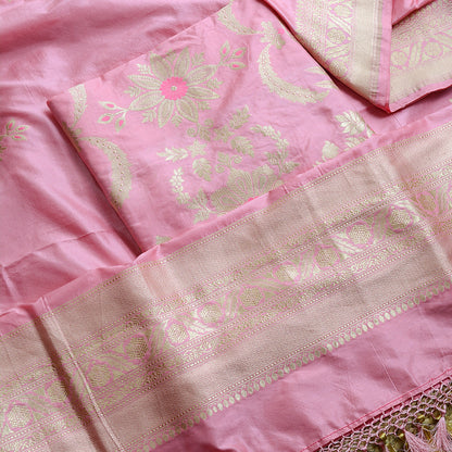 Pink jaal work katan by katan suit set
