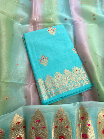 Blue Chiniya silk kurta bottom and shaded dupatta
