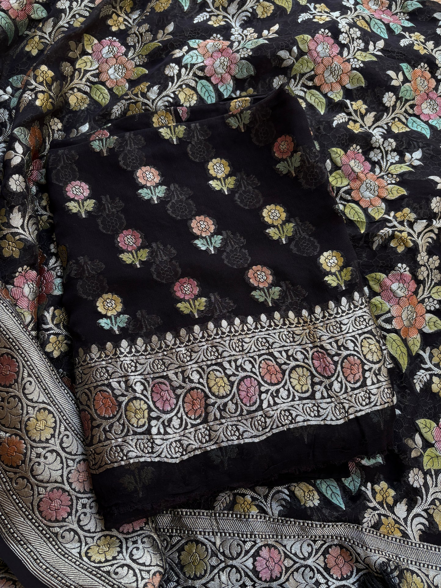 Black meenadar Khaddi georgette suit set