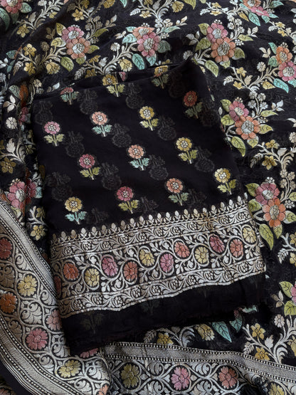 Black meenadar Khaddi georgette suit set