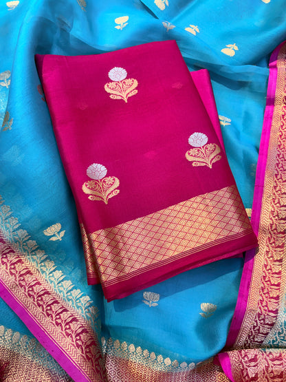 Pink kora silk suit with chaap dye dupatta ( FM -05)