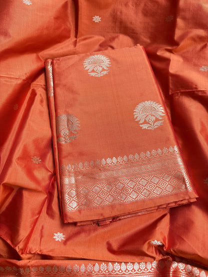 Orange katan by katan silk kadhwa suit set