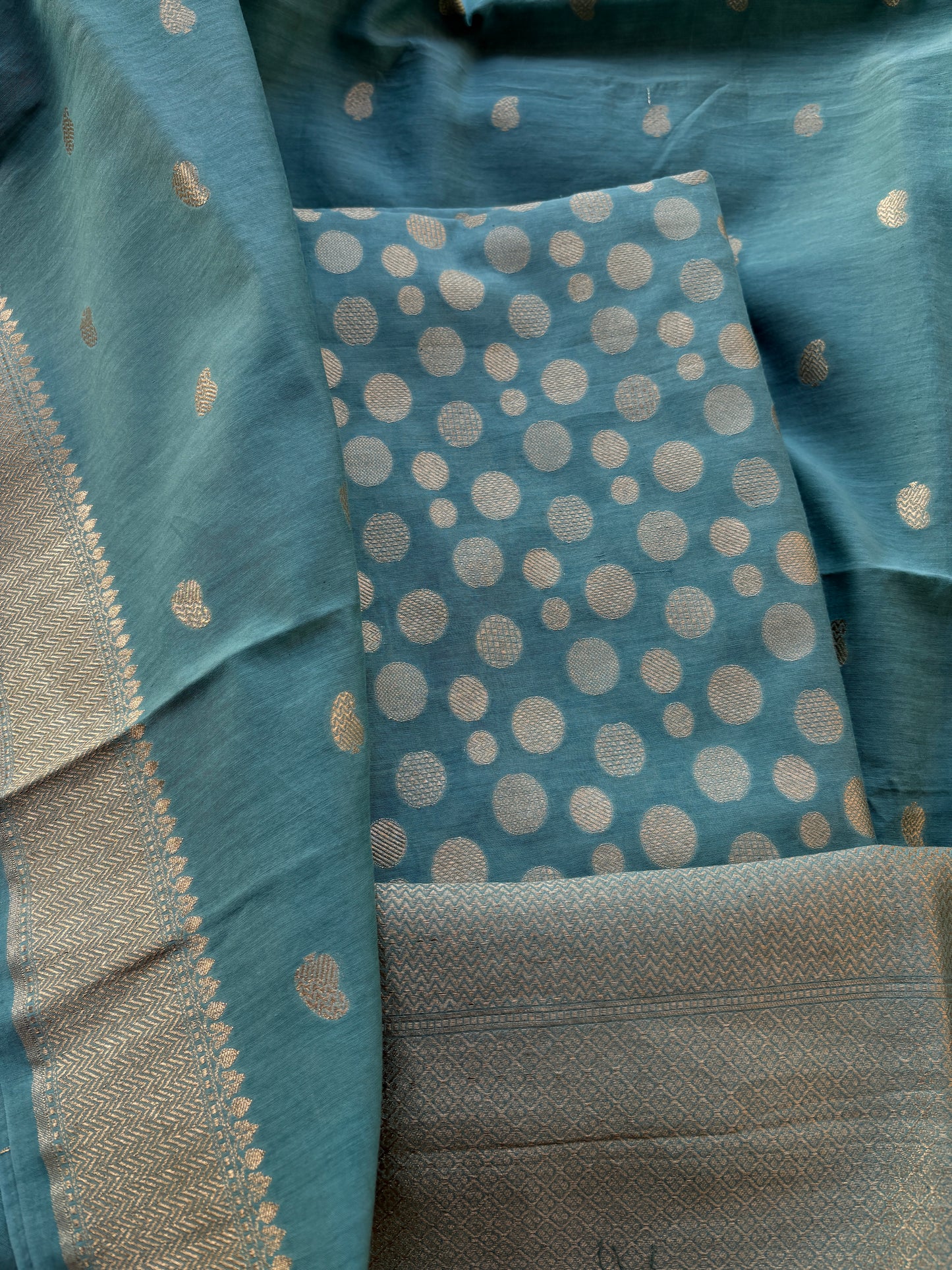 Blue cotton silk suit set